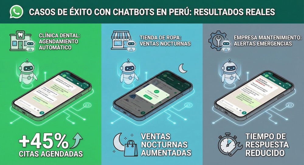 Casos de uso reales de chatbots de WhatsApp en negocios peruanos - clínicas, tiendas y servicios