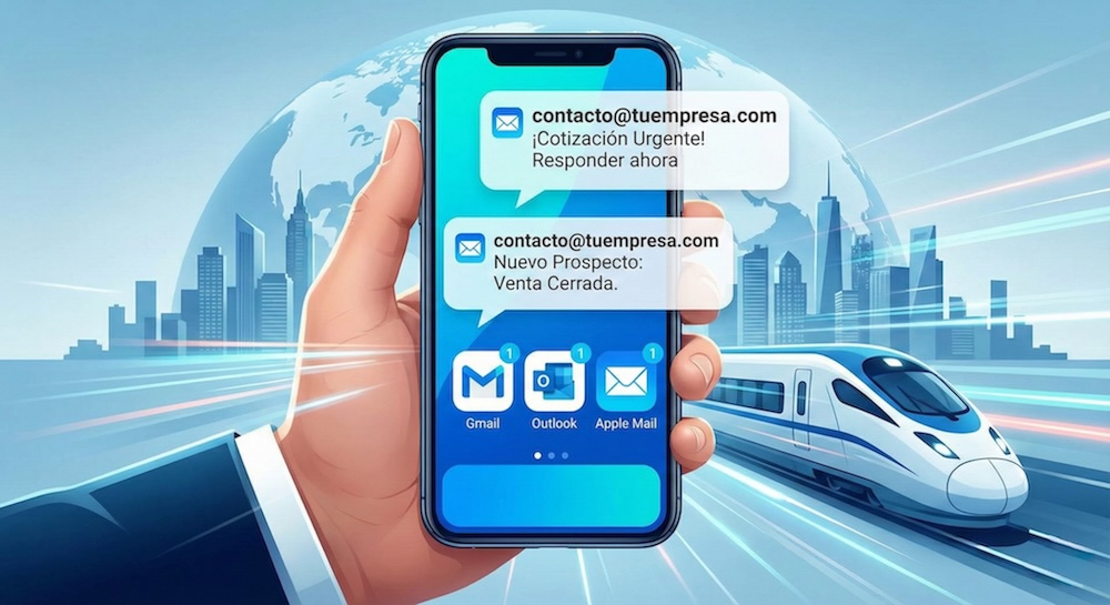 Configuración de correo empresarial en celular - notificaciones push en iPhone y Android