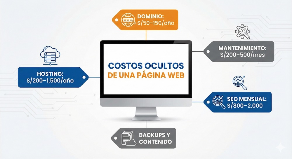 Costos ocultos de mantenimiento de páginas web - hosting, dominio, SEO y actualizaciones