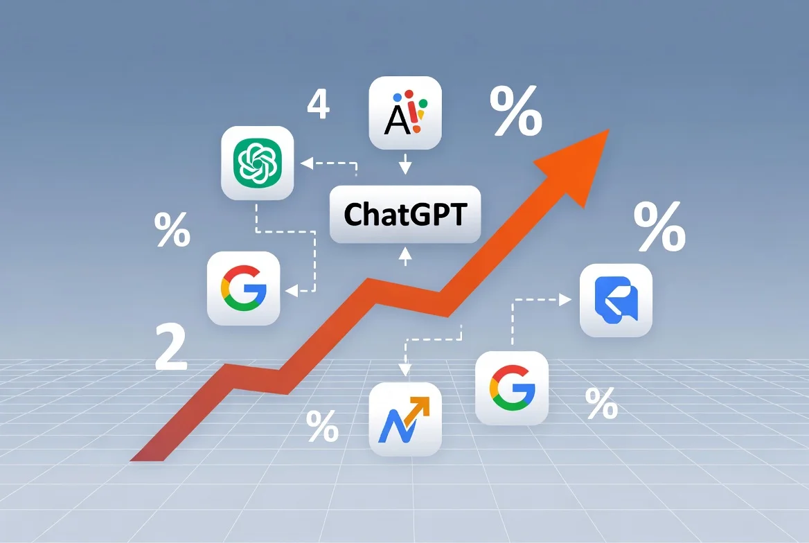 Estadísticas GEO 2026 - 25% búsquedas con IA, 527% aumento tráfico referido