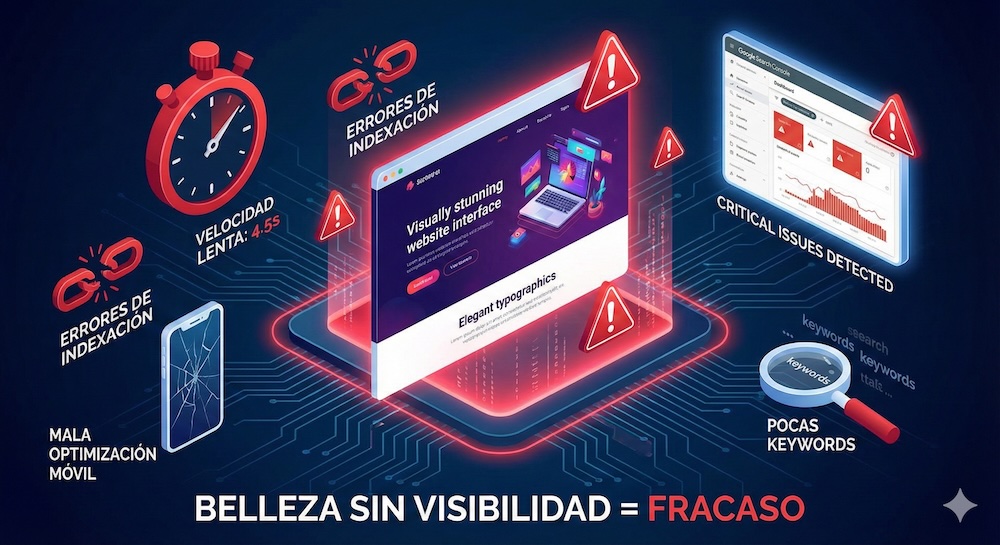 Página web hermosa sin visibilidad - caso real de inversión en diseño sin resultados