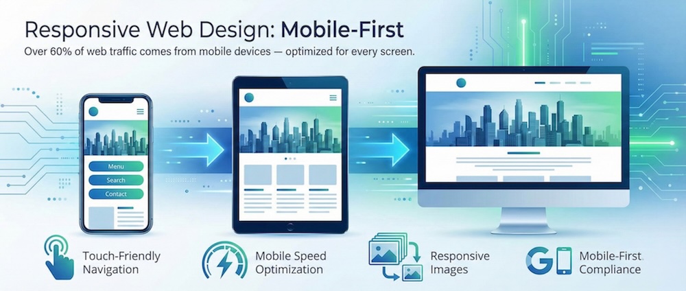 Responsive mobile-first web design - Websites adaptable to mobile tablets and desktop
